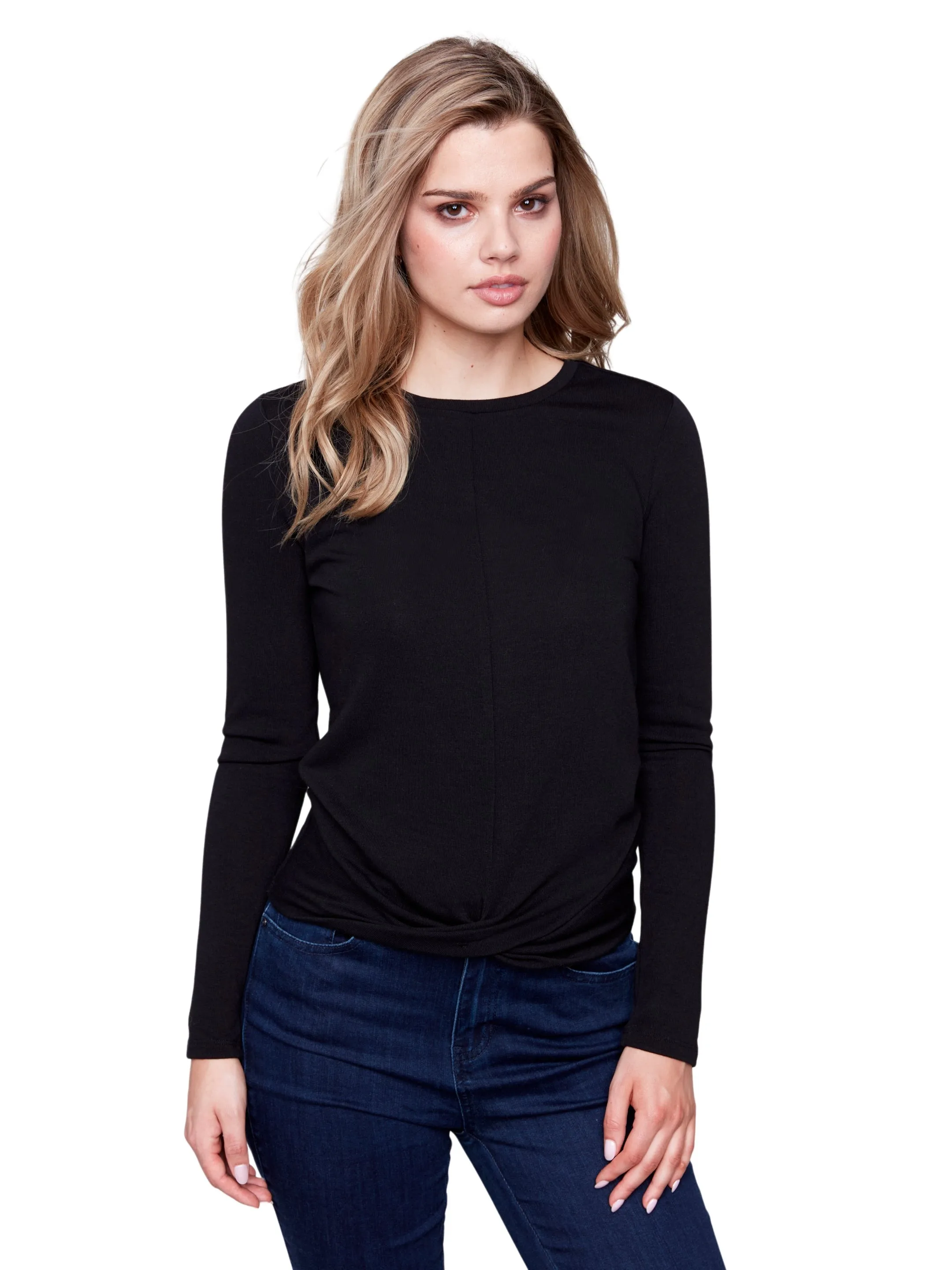 Soft Jersey Basic Top With Front Knot
