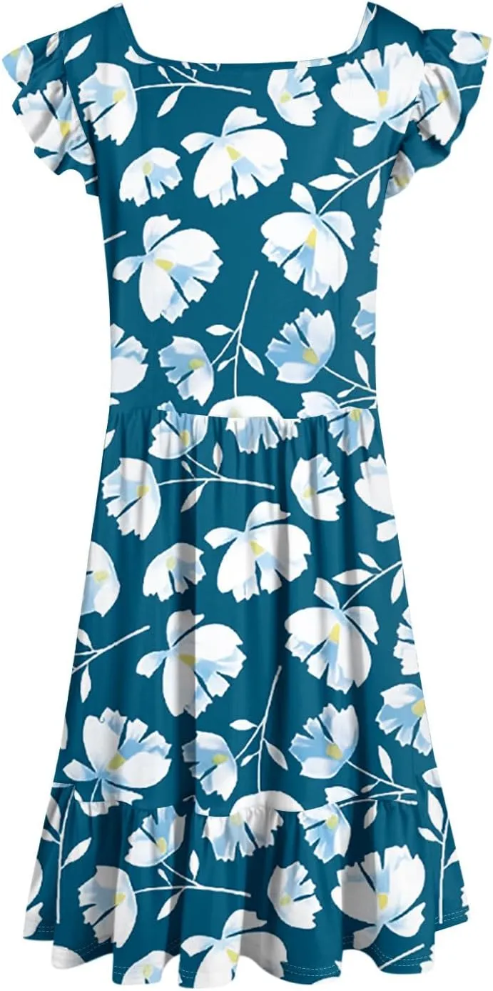 Summer Dresses for Women 2025 Casual Sleeveless Ruffle Flowy Midi Dress Square Neck Tiered Boho Beach Tunic Sundress