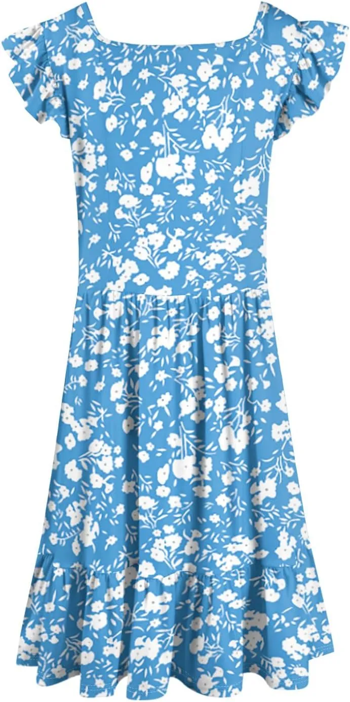 Summer Dresses for Women 2025 Casual Sleeveless Ruffle Flowy Midi Dress Square Neck Tiered Boho Beach Tunic Sundress