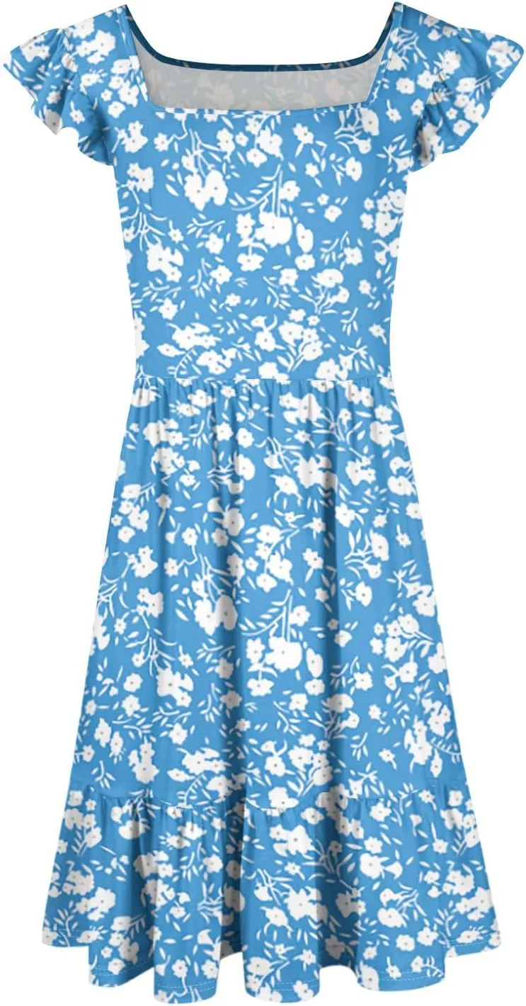Summer Dresses for Women 2025 Casual Sleeveless Ruffle Flowy Midi Dress Square Neck Tiered Boho Beach Tunic Sundress