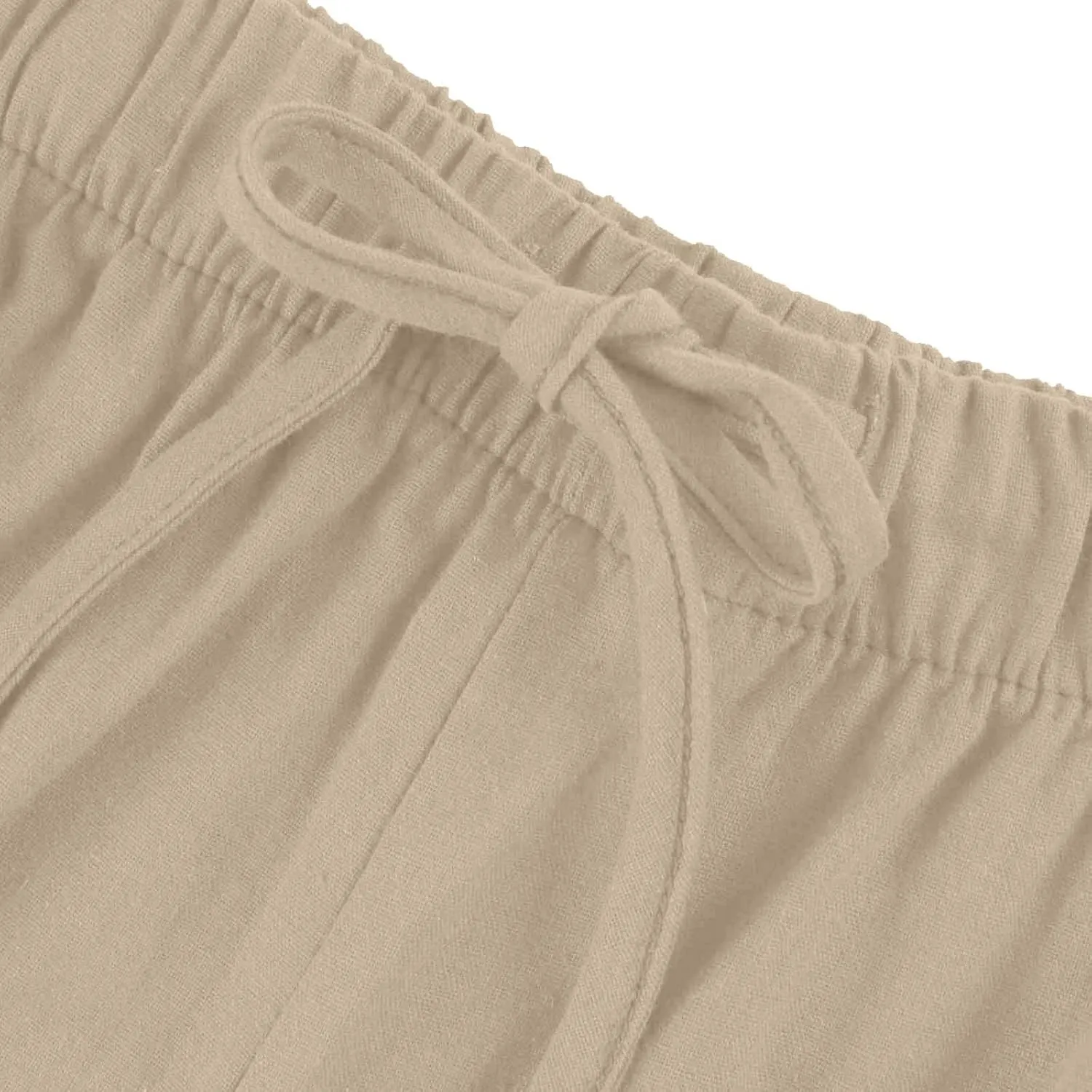 Summer Linen Pants Women Casual Drawstring Elastic Waist Palazzo Pants Flowy Boho Wide Leg Beach Trousers with Pockets