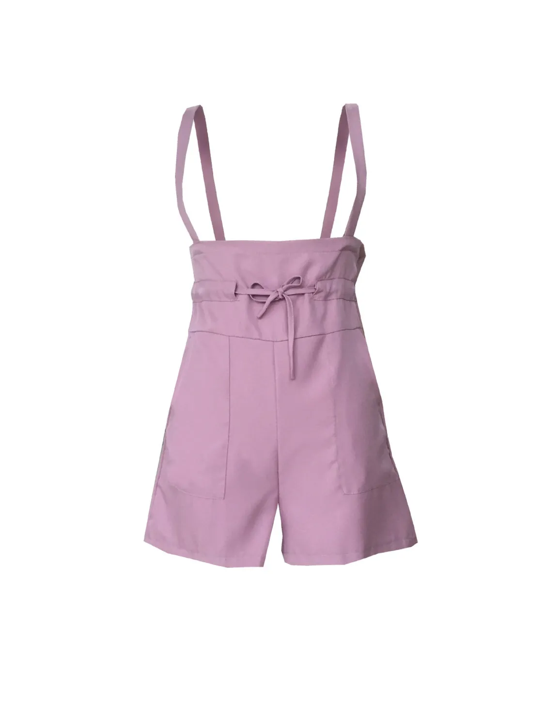 TEEK - Drawstring Pocketed Wide Strap Pocketed Short Overalls