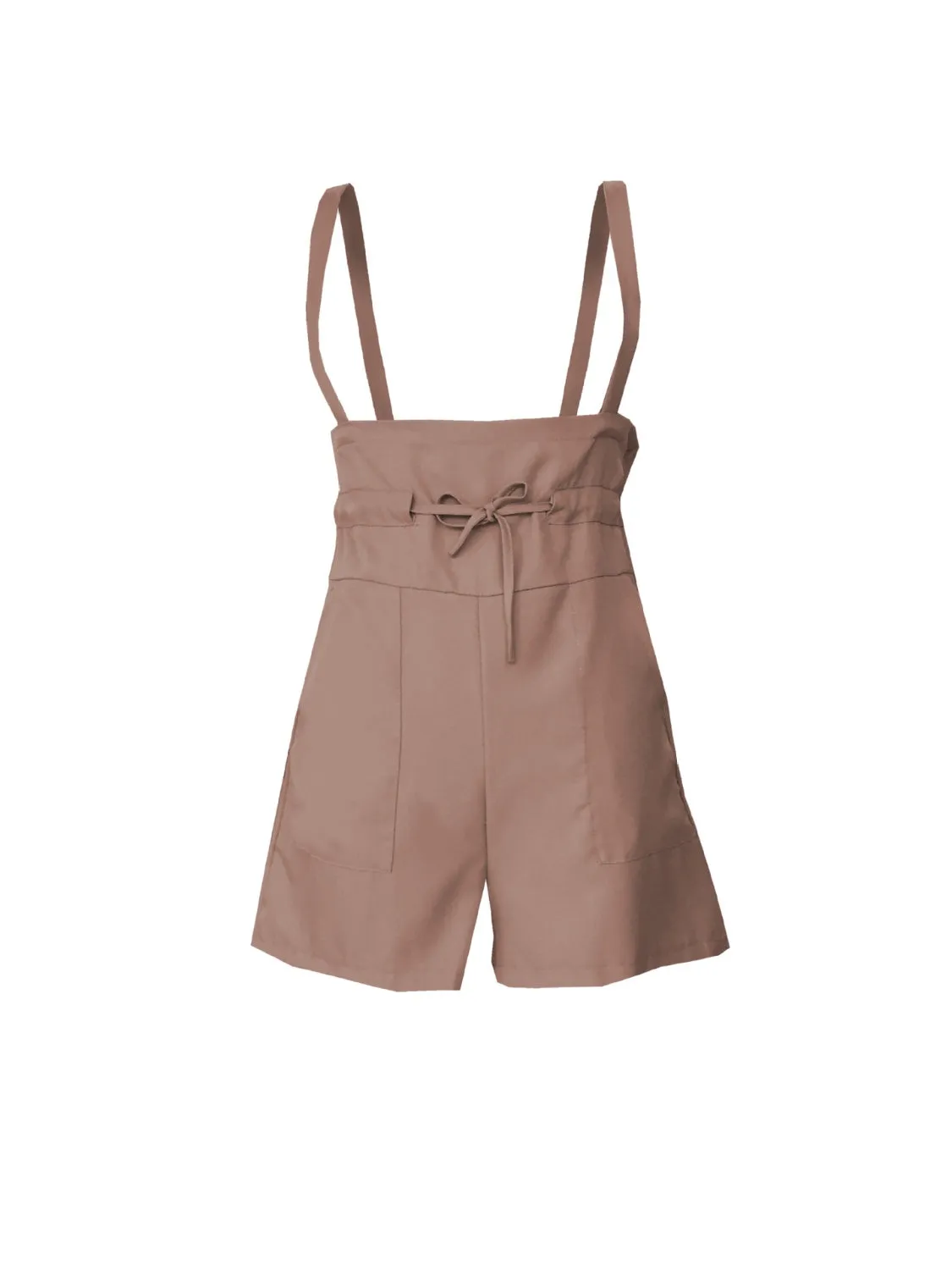 TEEK - Drawstring Pocketed Wide Strap Pocketed Short Overalls