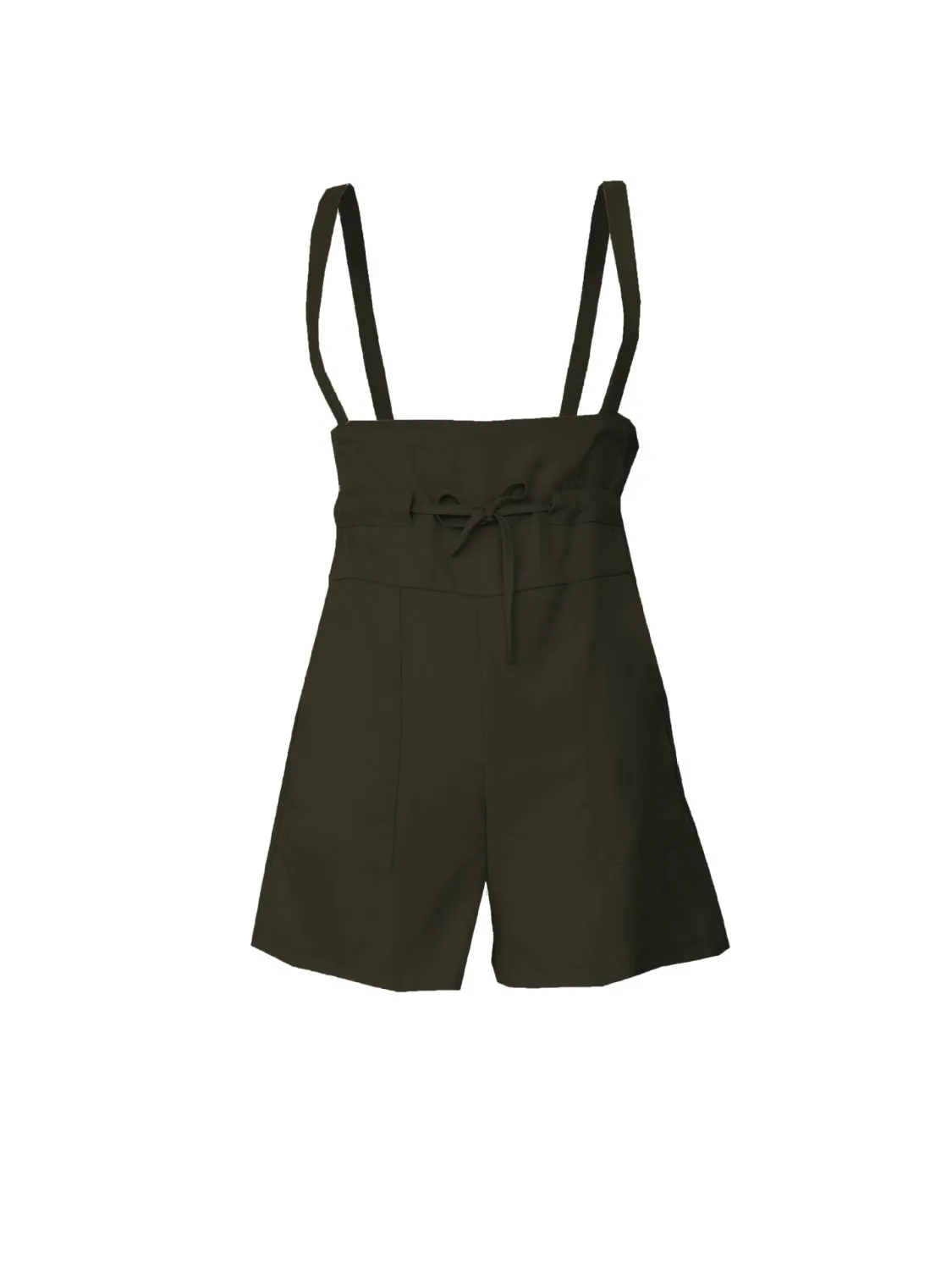 TEEK - Drawstring Pocketed Wide Strap Pocketed Short Overalls