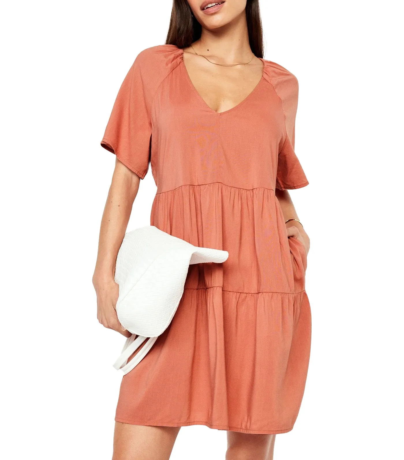V-Neck Mini Swing Dress for Women Amberglow