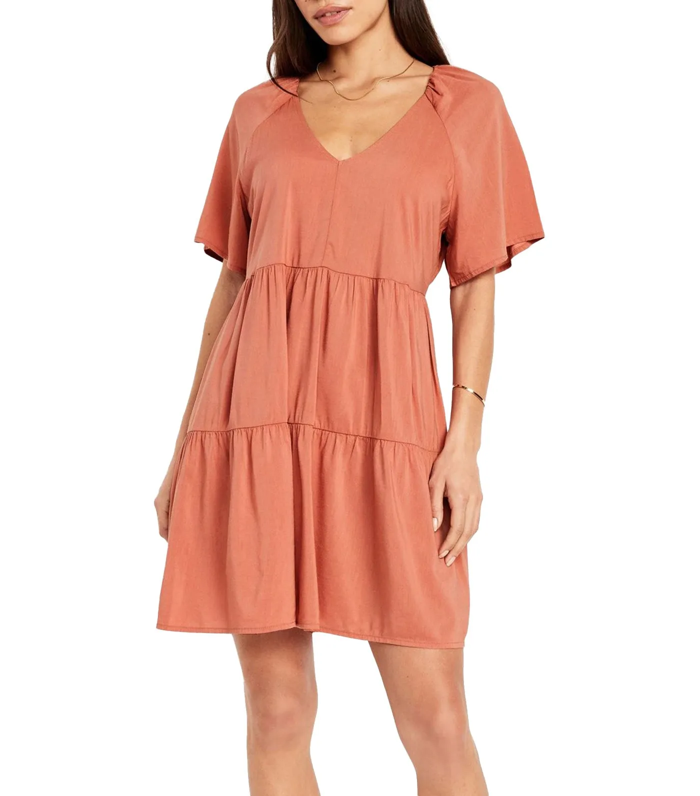 V-Neck Mini Swing Dress for Women Amberglow