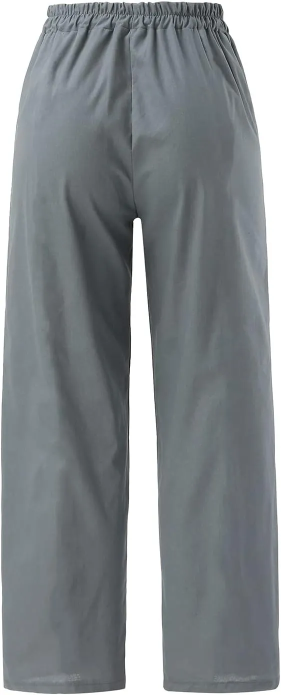 Wide Leg Pants Woman Casual Loose Fit Summer Flowy Solid Color High Waisted Linen Wide Leg Pants Work Lounge Pockets Trousers