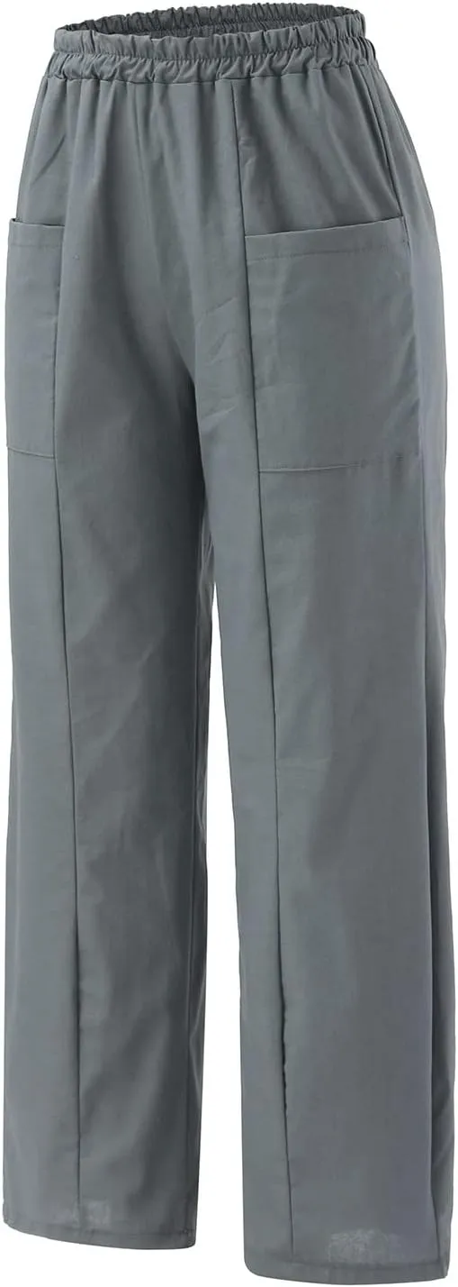 Wide Leg Pants Woman Casual Loose Fit Summer Flowy Solid Color High Waisted Linen Wide Leg Pants Work Lounge Pockets Trousers