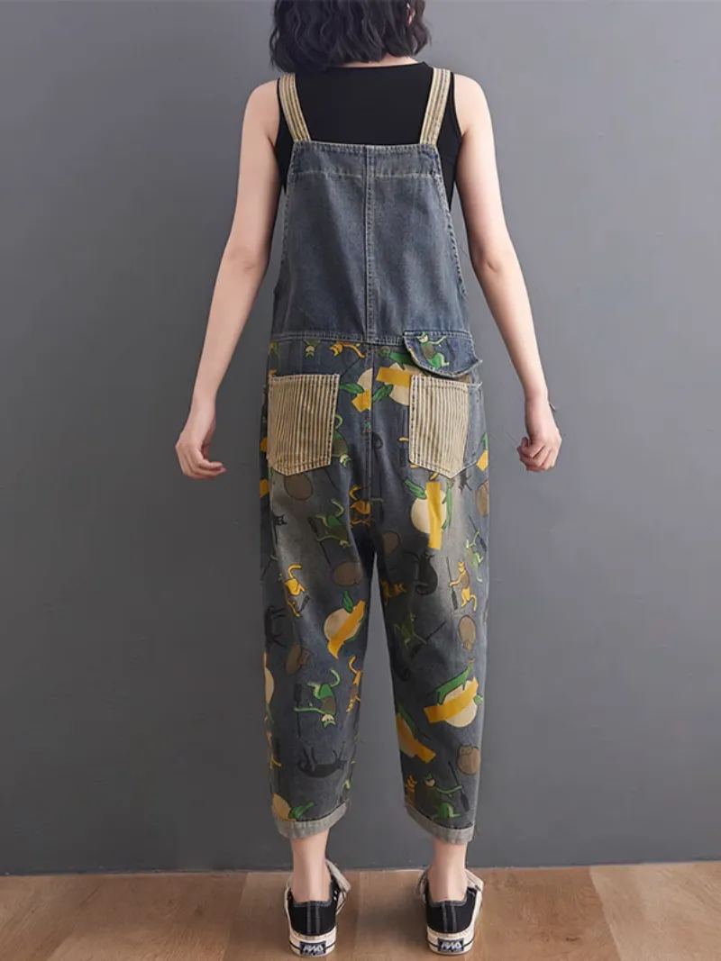 Women's Modern Large Size Cartoon Printed Dungaree