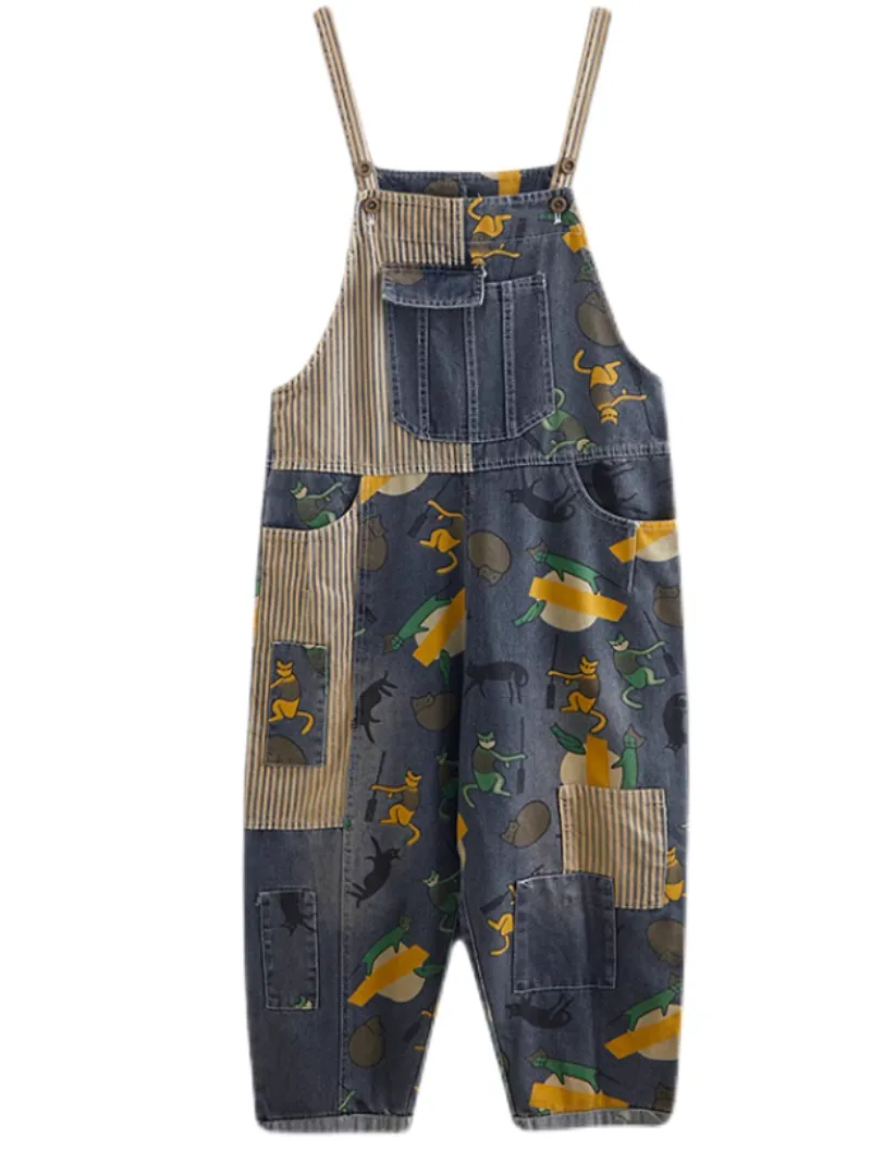 Women's Modern Large Size Cartoon Printed Dungaree